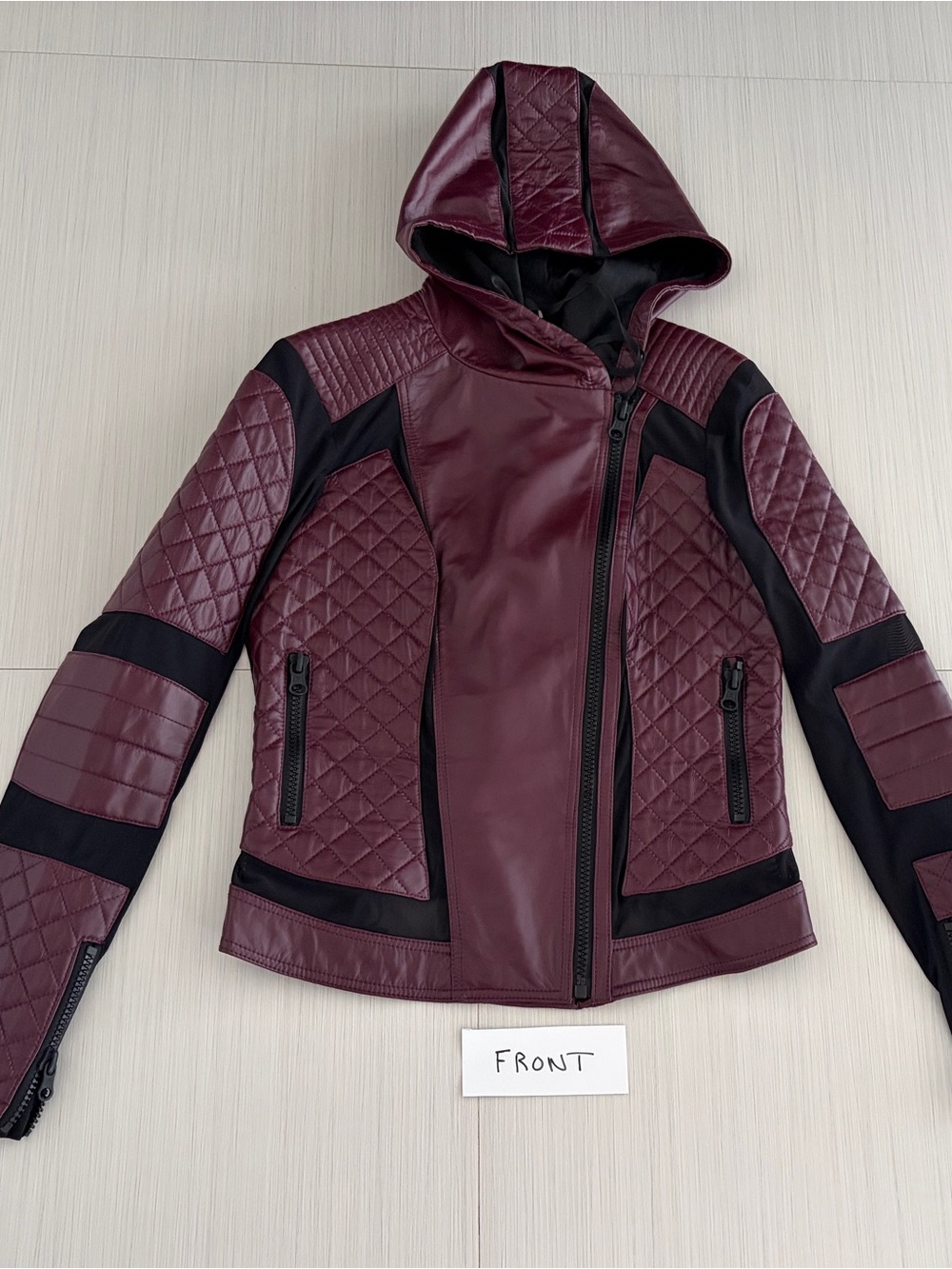 blanc noir Mulberry Quilted Hooded Moto Jacket